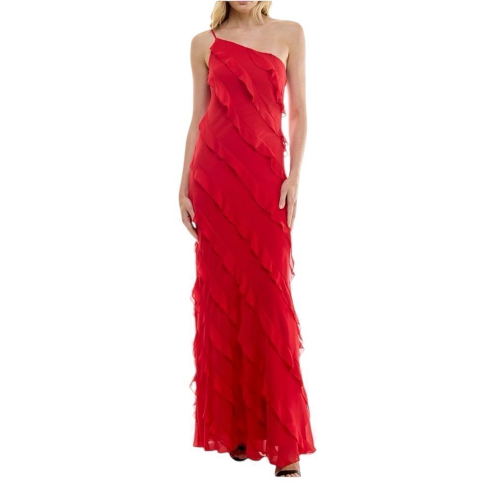 B. Darlin Tiered Ruffled One-Shoulder Gown Size 7/8 NWOT